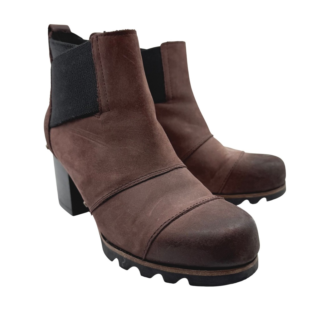 Sorel ADDINGTON Heeled Leather Ankle Boots REDWOOD Lug Sole 8.5 WOMEN WATERPROOF